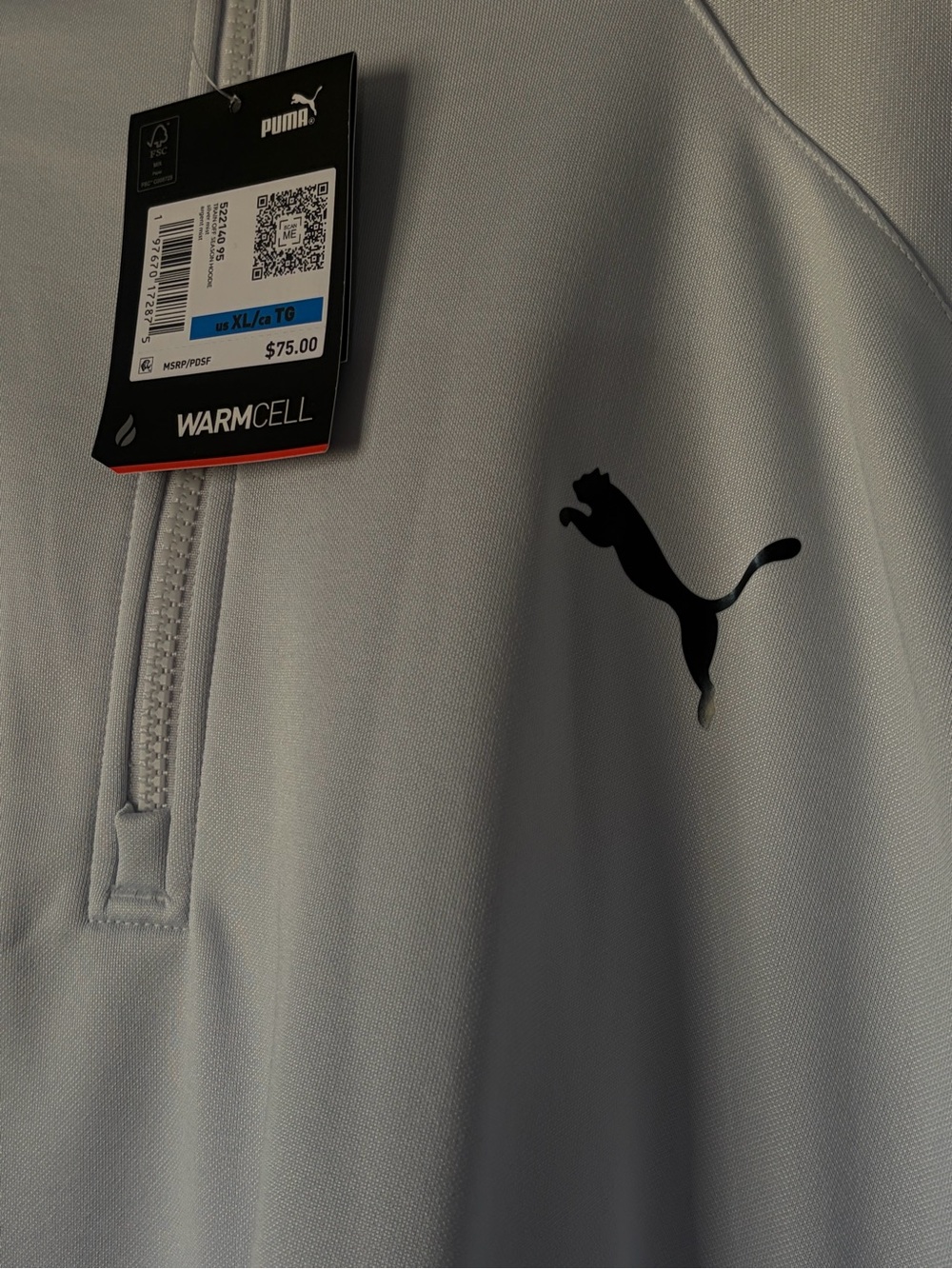 Puma Light Gray Performance WarmCELL Half-Zip Jacket with Black Logo